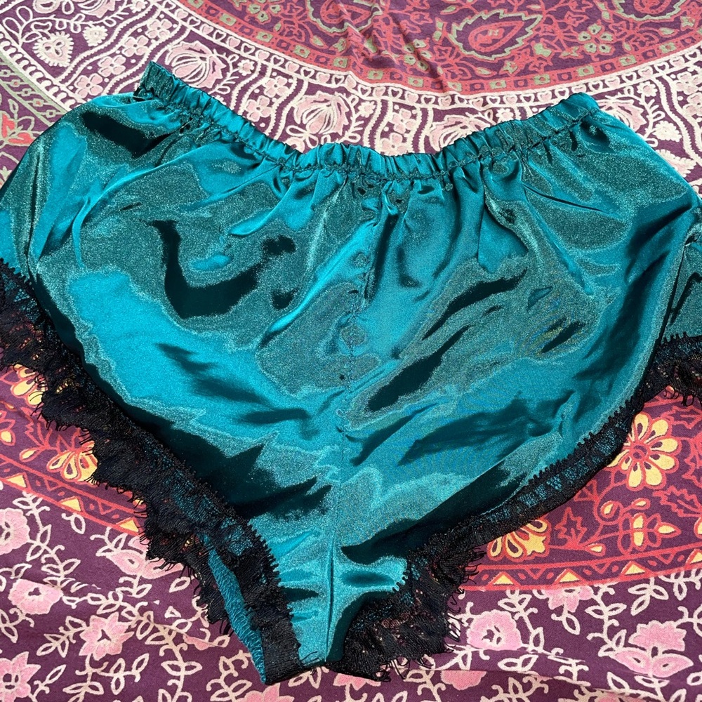 Green satin sleep shorts